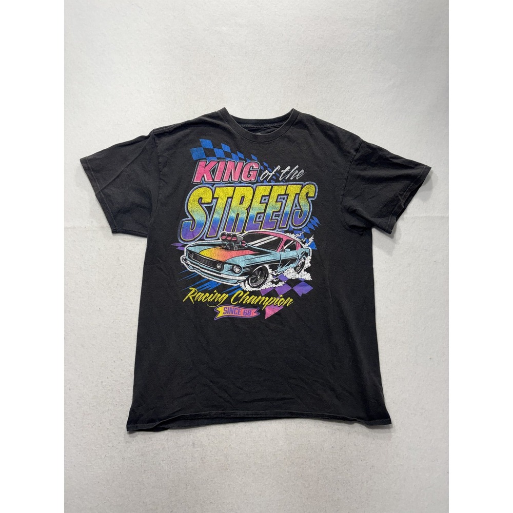 Shirt Mens Large Black King Of The Streets Racing Champion Graphic Tee Car Retro